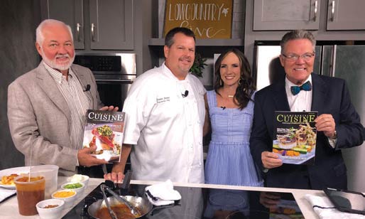 Photo taken during a cooking demo on Lowcountry Live for 82 Queen's BBQ Srimp 'n' Grits
