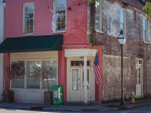 Brick buildings on a street corner in Charleston, South Carolina